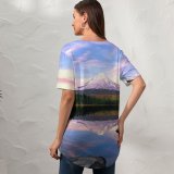 yanfind V Neck T-shirt for Women Atanas Malamov Trillium Lake Mount Hood Pine Trees Forest Reflection Oregon USA Summer Top  Short Sleeve Casual Loose