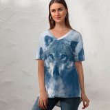 yanfind V Neck T-shirt for Women Comfreak Wolf Predator Wild Winter Snowfall Fog Starring Summer Top  Short Sleeve Casual Loose