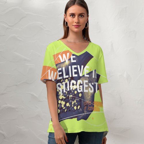 yanfind V Neck T-shirt for Women Quotes Believe Suggestion Regret Summer Top  Short Sleeve Casual Loose