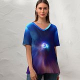 yanfind V Neck T-shirt for Women Stu Ballinger Abstract Eye CGI Spectrum Glowing Summer Top  Short Sleeve Casual Loose
