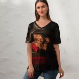 yanfind V Neck T-shirt for Women Del Hat Apparel Stock Free Magdalena Freddy Toys Terror Krueger Pictures Summer Top  Short Sleeve Casual Loose