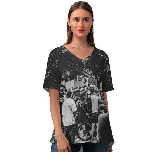 yanfind V Neck T-shirt for Women Cyclist Protest Wallpapers Helmet Apparel States Bike Pictures Transportation Creative Crowd Summer Top  Short Sleeve Casual Loose