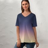 yanfind V Neck T-shirt for Women Starry Sky Sunlight Sunset Meteorite Fall Summer Top  Short Sleeve Casual Loose