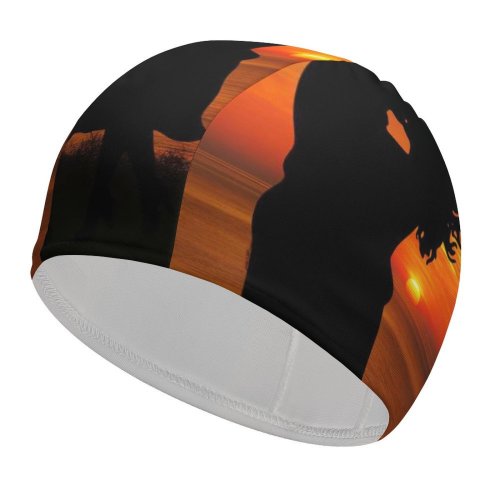 yanfind Swimming Cap Love Couple Romantic Kiss Silhouette Sunset Seascape Together Elastic,suitable for long and short hair