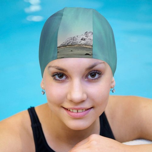 yanfind Swimming Cap Johny Goerend Snow Mountains  Aurora Borealis Landscape Sky Lofoten Islands Norway Elastic,suitable for long and short hair