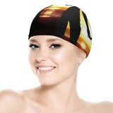 yanfind Swimming Cap Love Couple Beach Romantic Silhouette Sunset Seascape Together Elastic,suitable for long and short hair