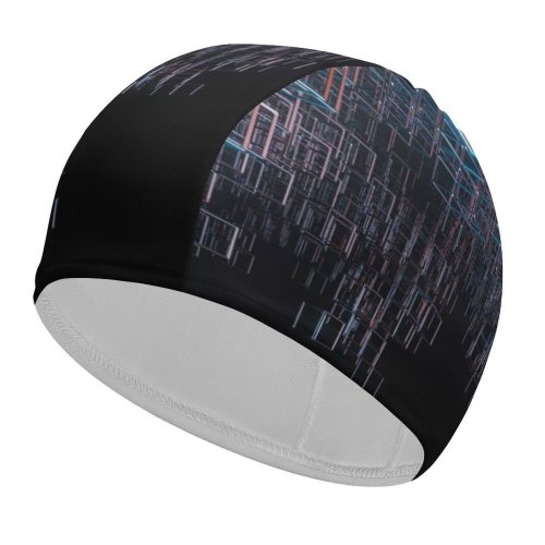 yanfind Swimming Cap Abstract Cubes Structure Neon Lighting Hanging Metal Elastic,suitable for long and short hair