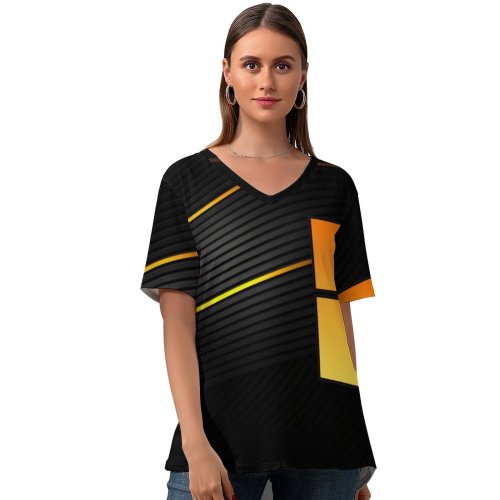 yanfind V Neck T-shirt for Women Technology Dark Windows Abstract Summer Top  Short Sleeve Casual Loose
