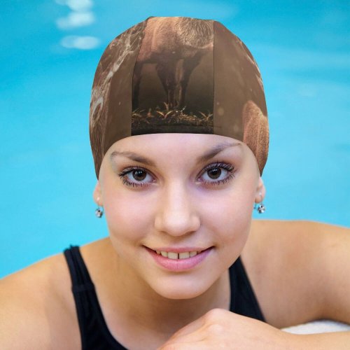 yanfind Swimming Cap Comfreak Black Dark Hirsch Deer Forest  Rays Dark Wildlife Rock Elastic,suitable for long and short hair