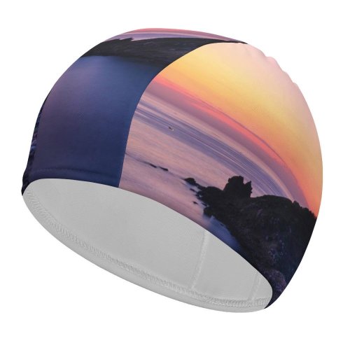yanfind Swimming Cap Quang Nguyen Lighthouse Sunset Dusk  Seascape Scenic Ocean Elastic,suitable for long and short hair