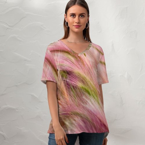 yanfind V Neck T-shirt for Women Foxtail Barley OS X Mavericks Landscape Girly Summer Top  Short Sleeve Casual Loose