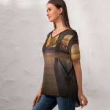 yanfind V Neck T-shirt for Women Nicolas Kamp Art Doha Qatar Arches City Lights Exposure City Skyscrapers HDR Summer Top  Short Sleeve Casual Loose