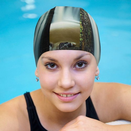 yanfind Swimming Cap Simon Bardet Waterfall Forest Rocks Elastic,suitable for long and short hair