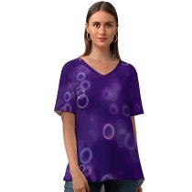 yanfind V Neck T-shirt for Women Tomislav Jakupec Abstract Bubbles Bokeh Purple Blurred Summer Top  Short Sleeve Casual Loose