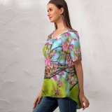 yanfind V Neck T-shirt for Women Flowers Flowers Spring Bokeh Beautiful Bloom Summer Top  Short Sleeve Casual Loose