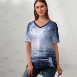 yanfind V Neck T-shirt for Women Graphics CGI Fantasy Butterflies Stars Moon Night Dark Fairy Tale Summer Top  Short Sleeve Casual Loose