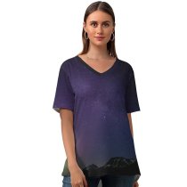 yanfind V Neck T-shirt for Women Dennison Lim Aurora Borealis Milky Way Purple Sky Night Starry Sky Glacier Summer Top  Short Sleeve Casual Loose