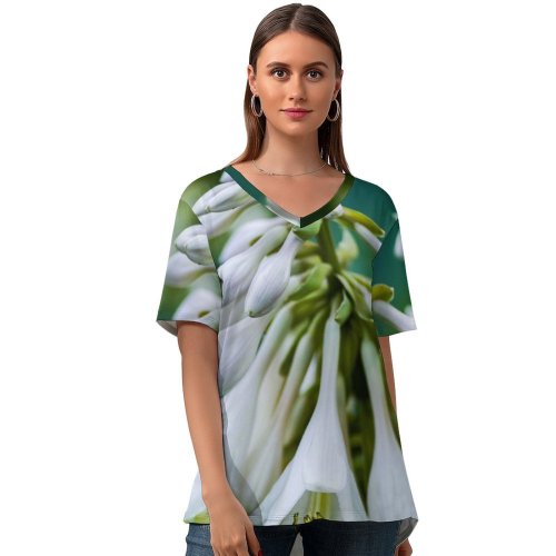 yanfind V Neck T-shirt for Women Autumn Ogorod Flowers Public Plant Garden Pollen Amaryllidaceae Summer Hosta Pictures Summer Top  Short Sleeve Casual Loose
