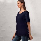 yanfind V Neck T-shirt for Women Black Dark Jellyfish Dark Sea Life Aquarium Underwater Glowing  Summer Top  Short Sleeve Casual Loose