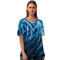 yanfind V Neck T-shirt for Women William Warby Abstract Spot Lights Dark Indoor Summer Top  Short Sleeve Casual Loose