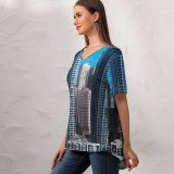 yanfind V Neck T-shirt for Women Dubai Cityscape Skyscrapers Metropolitan Urban Summer Top  Short Sleeve Casual Loose