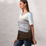yanfind V Neck T-shirt for Women Stolowe Mountains National Park Foggy Mist Landscape Winter Poland Summer Top  Short Sleeve Casual Loose