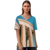 yanfind V Neck T-shirt for Women Freedom Building Columns Türkiye Public Sky Wallpapers Architecture Ankara Modern Anıtkabir Summer Top  Short Sleeve Casual Loose