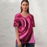 yanfind V Neck T-shirt for Women Flowers Rose Macro Bloom Summer Top  Short Sleeve Casual Loose