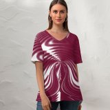 yanfind V Neck T-shirt for Women Shell Light Purple Magenta Design Property Vortex Summer Top  Short Sleeve Casual Loose