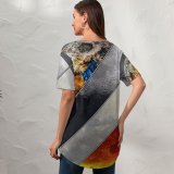 yanfind V Neck T-shirt for Women Andrew McCarthy Space Mineral Moon Supermoon Crescent Moon Blood Moon Summer Top  Short Sleeve Casual Loose