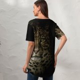 yanfind V Neck T-shirt for Women Black Dark Leopard Wild Dark Summer Top  Short Sleeve Casual Loose