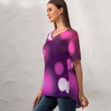 yanfind V Neck T-shirt for Women Abstract Bokeh Purple Sparkles Summer Top  Short Sleeve Casual Loose