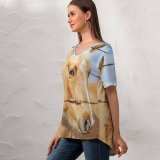 yanfind V Neck T-shirt for Women Horse Fence Portrait Bokeh Summer Top  Short Sleeve Casual Loose