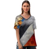 yanfind V Neck T-shirt for Women Andrew McCarthy Space Mineral Moon Supermoon Crescent Moon Blood Moon Summer Top  Short Sleeve Casual Loose