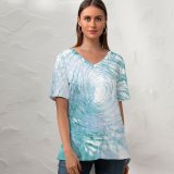 yanfind V Neck T-shirt for Women Texture Wire Warp Zone Abstract Art Depth Cone Vortex Trap Trapped Speed Summer Top  Short Sleeve Casual Loose