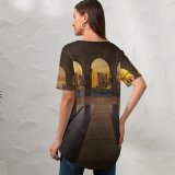 yanfind V Neck T-shirt for Women Nicolas Kamp Art Doha Qatar Arches City Lights Exposure City Skyscrapers HDR Summer Top  Short Sleeve Casual Loose