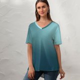 yanfind V Neck T-shirt for Women Turquoise Cyan Shining Light Metallic Metal Texture Textures Structure Structures Backdrop Patterns Summer Top  Short Sleeve Casual Loose