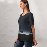 yanfind V Neck T-shirt for Women Black Dark Camels Silhouette Moon Dark Night Sky Stars Summer Top  Short Sleeve Casual Loose