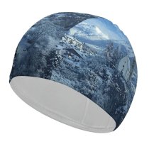 yanfind Swimming Cap Winter  Frozen Forest Village Snowfall Elastic,suitable for long and short hair