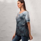 yanfind V Neck T-shirt for Women Christmas Texture Frost Snow Wallpapers Feather Outdoors States Moisture Winter Art Summer Top  Short Sleeve Casual Loose