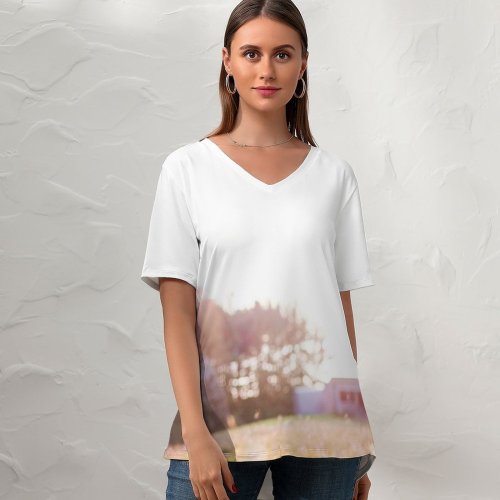 yanfind V Neck T-shirt for Women High Stress Flora Relaxed Passionate Grass Wallpapers Prayer Meadow Plant Spirited Summer Top  Short Sleeve Casual Loose