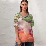 yanfind V Neck T-shirt for Women Alumínio Land Landscape Aerial Wallpapers Mountain Outdoors Scenery Santiago Free Av. Summer Top  Short Sleeve Casual Loose
