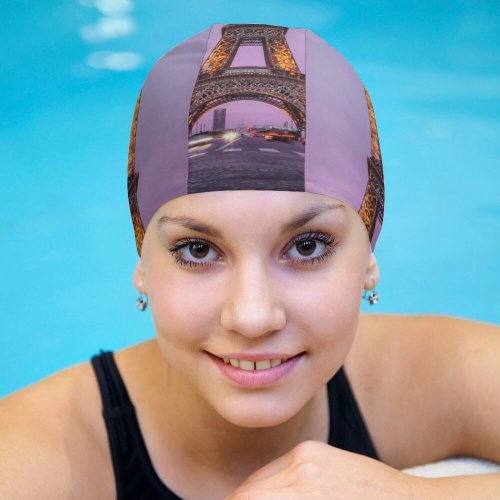 yanfind Swimming Cap Denys Nevozhai Eiffel   France Evening Purple Sky Lights Iconic Elastic,suitable for long and short hair