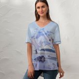 yanfind V Neck T-shirt for Women Abstract Technology Microsoft Microsoft Design Windows Glossy Landscape Summer Top  Short Sleeve Casual Loose