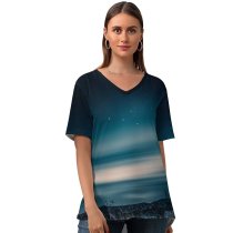 yanfind V Neck T-shirt for Women Grafixart Aurora Borealis Night Sky Stars Landscape Starry Sky Summer Top  Short Sleeve Casual Loose