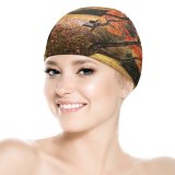yanfind Swimming Cap William Warby Maple Trees Autumn Leaves Wooden Bench Beautiful Scenery Elastic,suitable for long and short hair