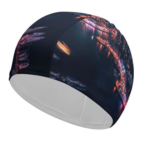 yanfind Swimming Cap Daniel Zacatenco Dubai Marina United Arab Emirates Boats Cityscape  Architecture Night Elastic,suitable for long and short hair