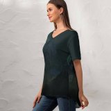 yanfind V Neck T-shirt for Women Berduu Black Dark Moon Mountains Night Dark Forest Summer Top  Short Sleeve Casual Loose