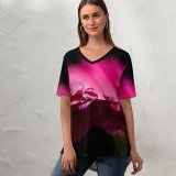 yanfind V Neck T-shirt for Women Flowers Daisy Gerbera Daisy Dew Drops Droplets Summer Top  Short Sleeve Casual Loose