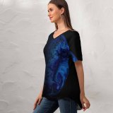 yanfind V Neck T-shirt for Women Daniel Olah Space Black Dark Planet Astronomy Outer Space  Summer Top  Short Sleeve Casual Loose